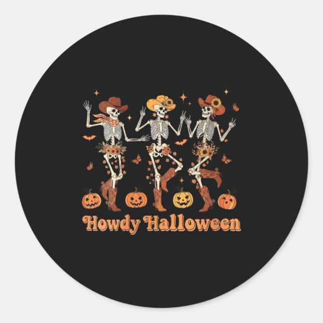 Sticker Rond Womens Howdy Halloween Cowboy Cowgirl Skeleton Dan (Devant)