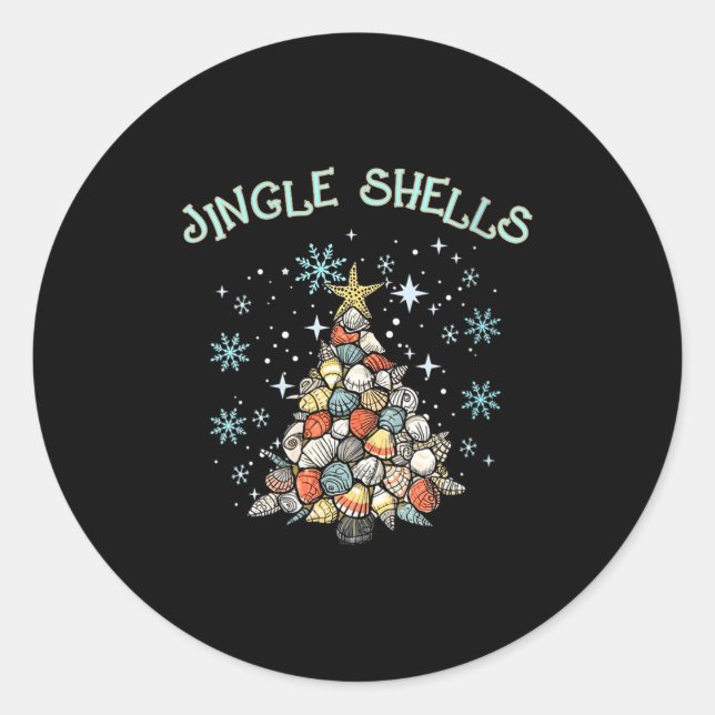 Sticker Rond Womens Jingle Shells Christmas Tree Snowflakes Cel (Devant)