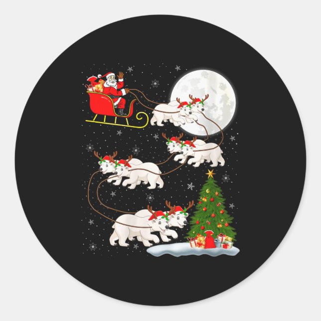 Sticker Rond Womens Lar Bear Santa Sleigh Flying Funny Magical  (Devant)