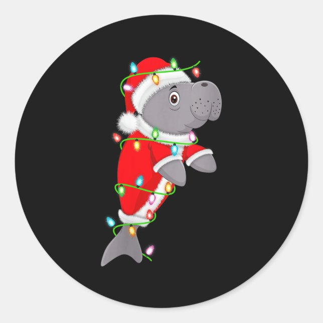 Sticker Rond Womens Manatee Christmas Lights Santa Costume Cute (Devant)