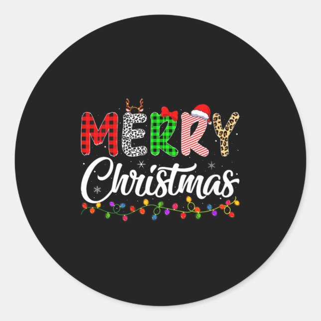 Sticker Rond Womens Merry Christmas Lights Santa Family Xmas Pa (Devant)