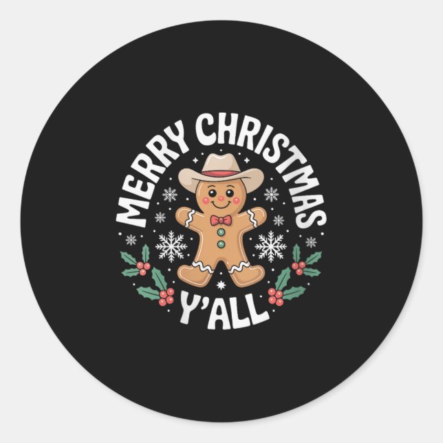 Sticker Rond Womens Merry Christmas Yall Gingerbread Cowboy How (Devant)