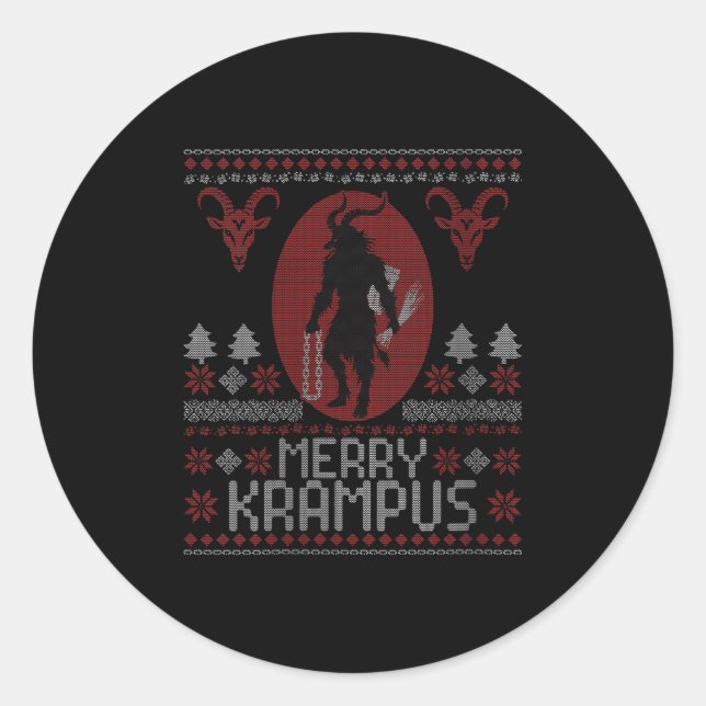 Sticker Rond Womens Merry Krampus Horror Creepy Evil Funny Ugly (Devant)