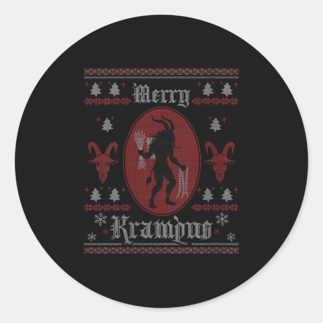 Sticker Rond Womens Merry Krampus Horror Soky Evil Funny Ugly C (Devant)
