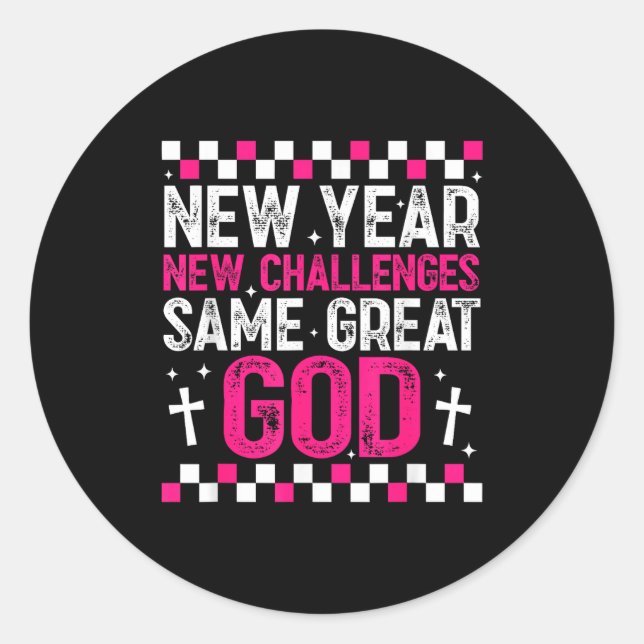 Sticker Rond Womens New Year New Challenges Same Great God 2026 (Devant)