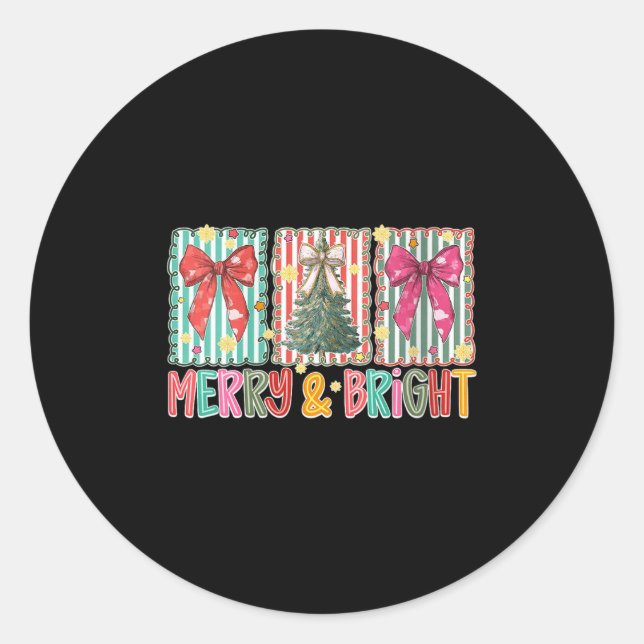Sticker Rond Womens Preppy Coquette Bow Christmas Tree Merry An (Devant)