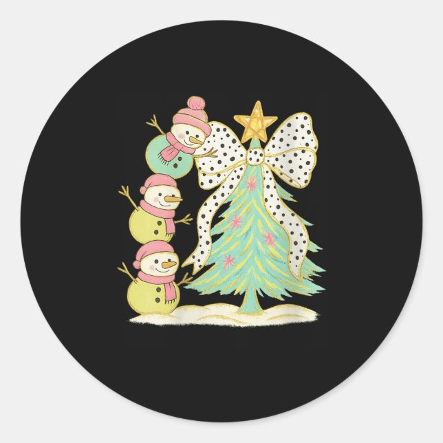 Sticker Rond Womens Preppy Coquette Christmas Snowm 2025 Funny  (Devant)