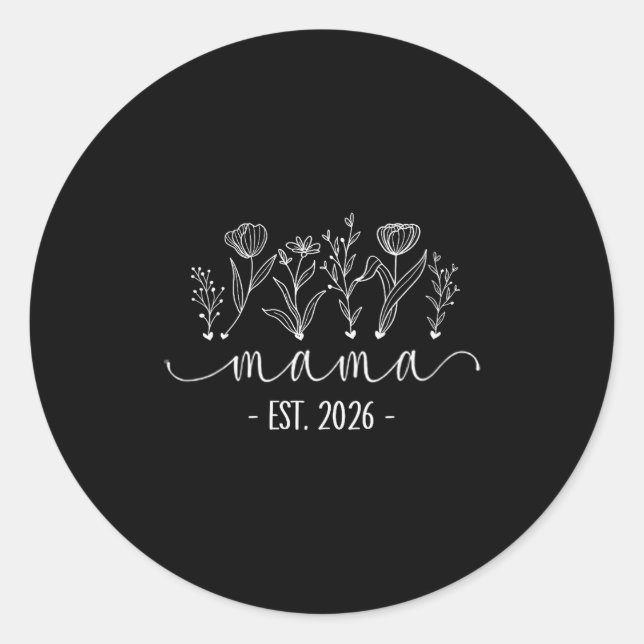 Sticker Rond Womens Promoted To Mama 2026 Pregnancy Floral New  (Devant)