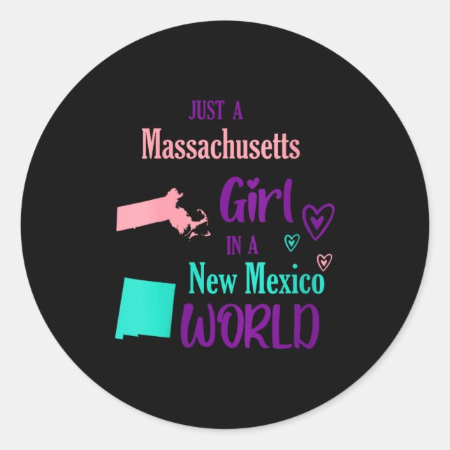 Sticker Rond Womens Proud Girl Just A Machusetts Girl In A New  (Devant)