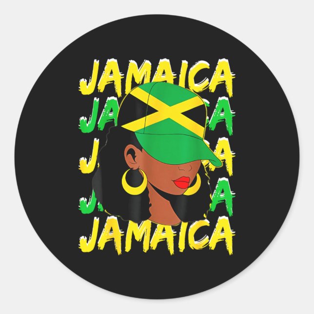 Sticker Rond Womens Proud Jamaican Afro Black Woman Jamaica Fla (Devant)