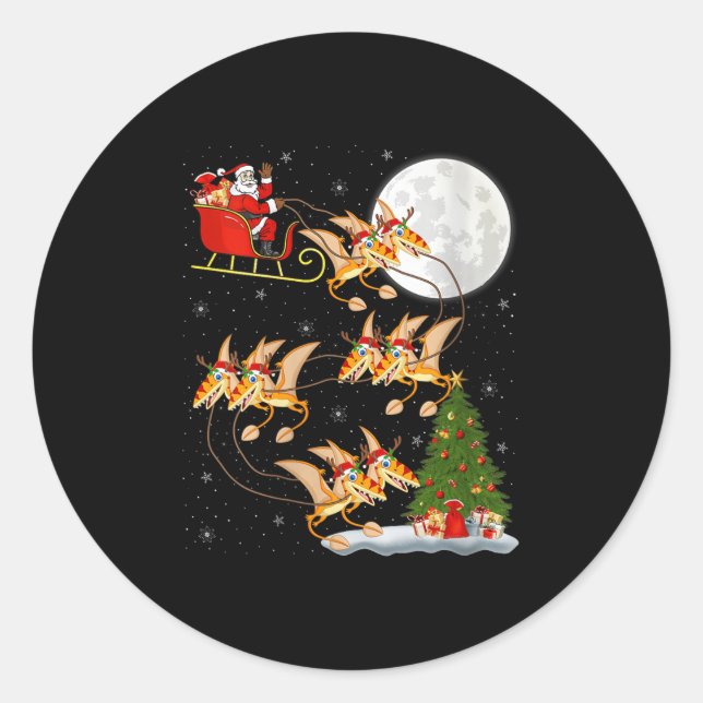 Sticker Rond Womens Pterodactyls Dinosaur Bird Santa Sleigh Fly (Devant)