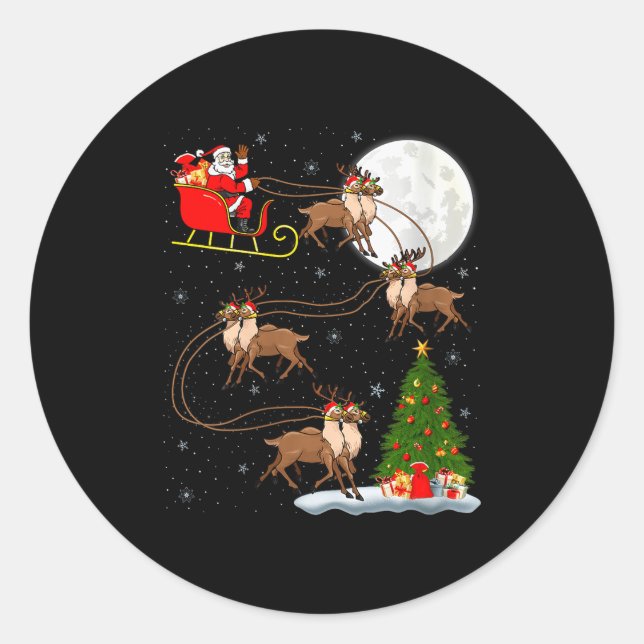 Sticker Rond Womens Reindeer Santa Sleigh Flying Funny Magical  (Devant)