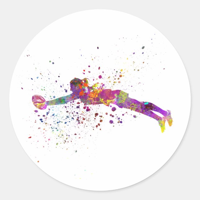 Sticker Rond Women's rugby in watercolor (Devant)