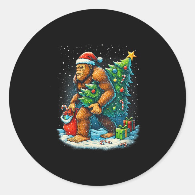 Sticker Rond Womens Santa Bigfoot Christmas Tree Sasquatch Xmas (Devant)