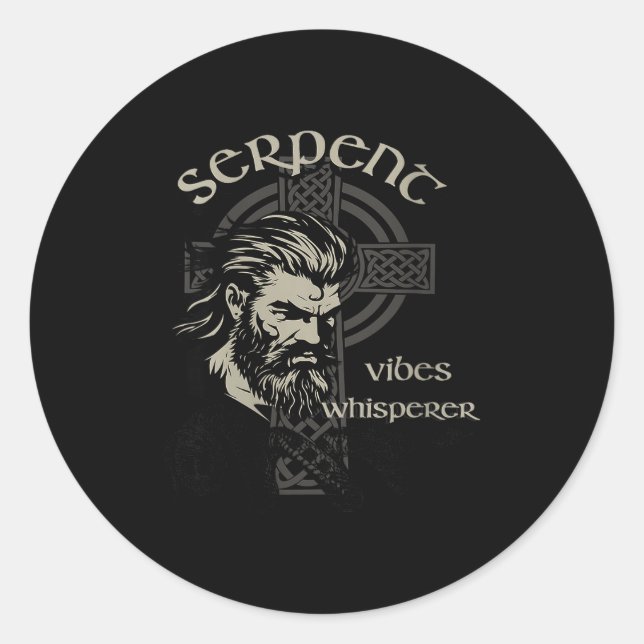 Sticker Rond Womens Serpent Vibes Whisperer Nordic Mystic Beard (Devant)