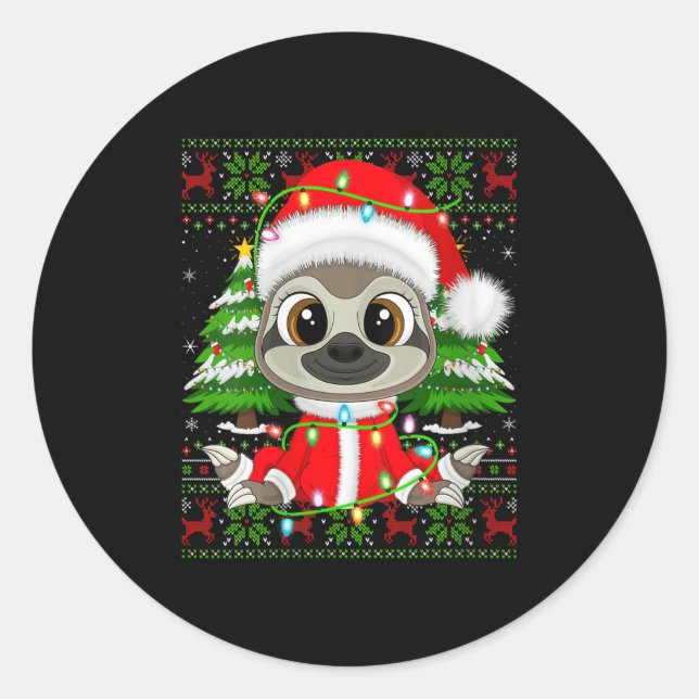 Sticker Rond Womens Sloth Christmas Lights Santa Costume Ugly X (Devant)