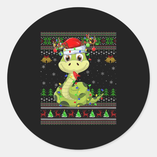 Sticker Rond Womens Snake Ugly Christmas Sweaters Reindeer Sant (Devant)