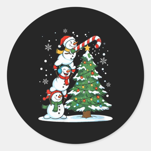Sticker Rond Womens Snowman Candy Cane Christmas Tree Winter Fu (Devant)