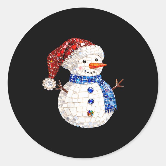 Sticker Rond Womens Sparkly Rhinestone Snowman Pajamas Holiday  (Devant)