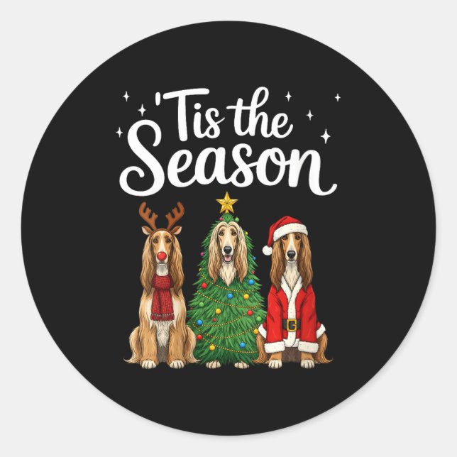Sticker Rond Womens Tis The Season Afghan Hound Christmas Santa (Devant)