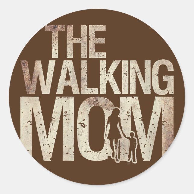 Sticker Rond Womens Walking Mom Zombie Woman And Kid Mother's (Devant)