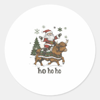 Sticker Rond Womens Xmas Tree Lighting Santa Riding Highland Co