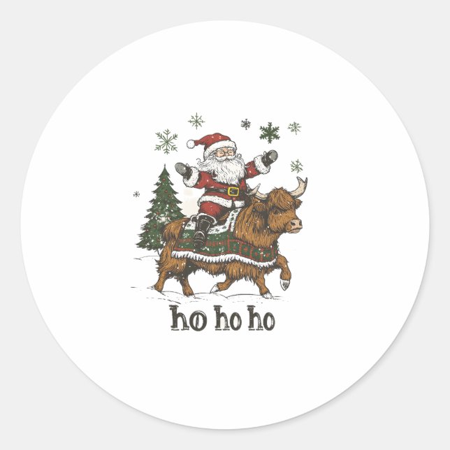 Sticker Rond Womens Xmas Tree Lighting Santa Riding Highland Co (Devant)
