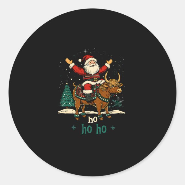 Sticker Rond Womens Xmas Tree Lighting Santa Riding Highland Co (Devant)