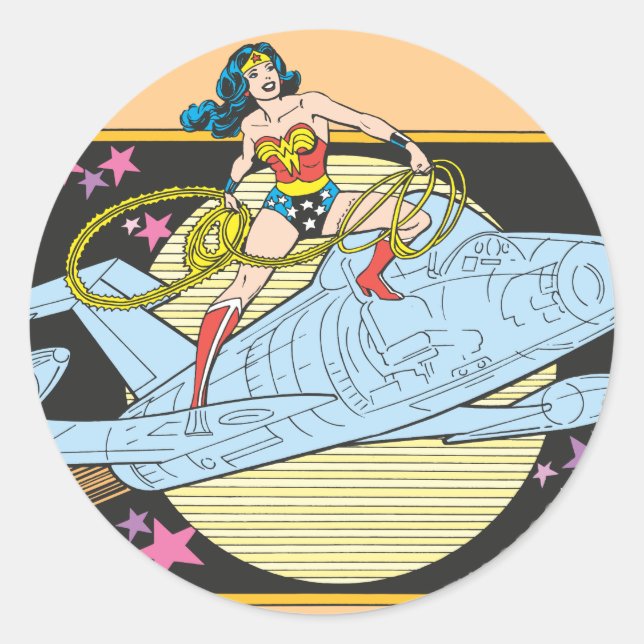 Sticker Rond Wonder Woman avec Jet (Devant)