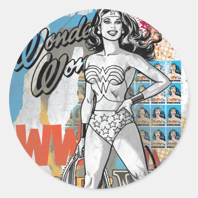 Sticker Rond Wonder Woman Collage 2 (Devant)
