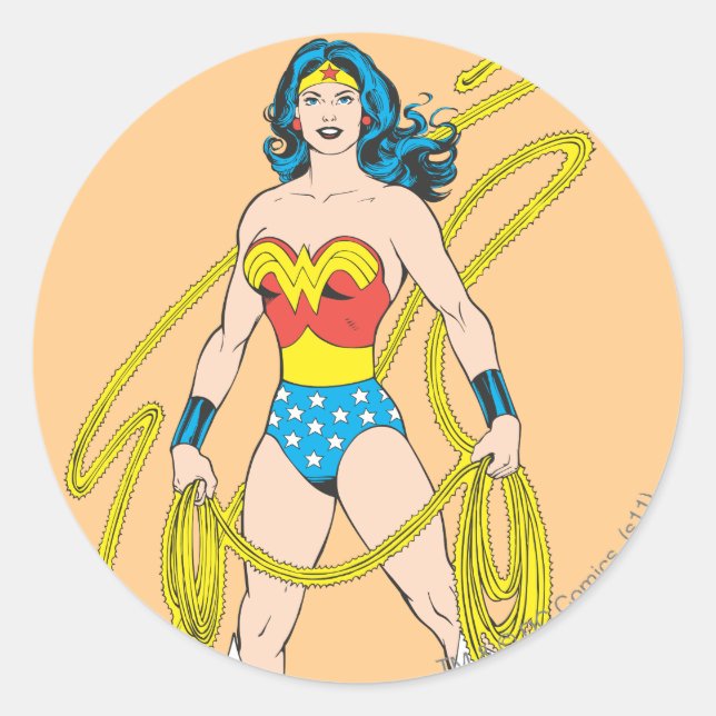 Sticker Rond Wonder Woman détient Lasso 5 (Devant)
