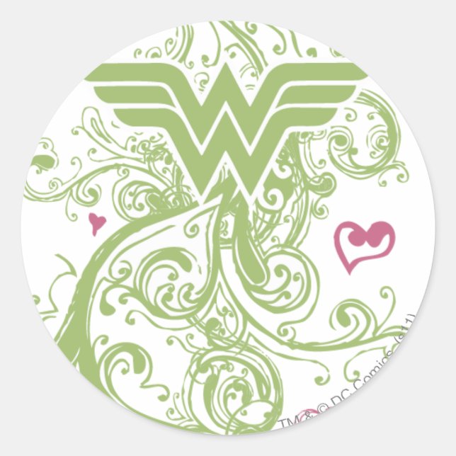 Sticker Rond Wonder Woman Green Swirls Logo (Devant)