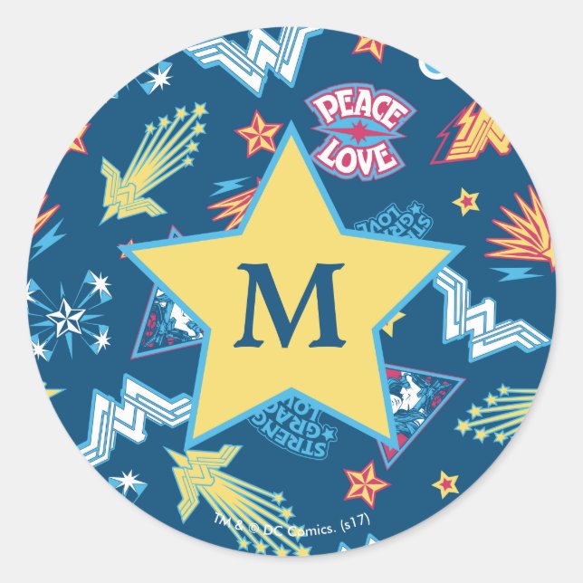 Sticker Rond Wonder Woman Icons & Phases Motif | Monogramme (Devant)