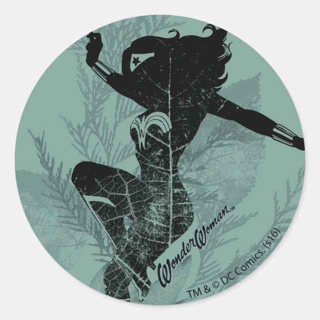 Sticker Rond Wonder Woman Landing Foliage Graphic (Devant)