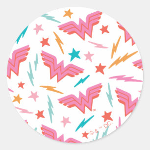 Sticker Rond Wonder Woman Logo Rose et Motif Éclair
