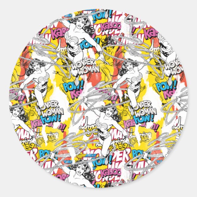 Sticker Rond Wonder Woman Neon Motif (Devant)