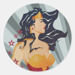 Sticker Rond Wonder Woman Profil rétrospectif Sunburst
