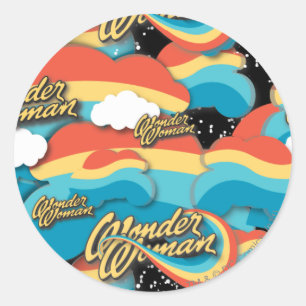 Sticker Rond Wonder Woman Rainbow Clouds Motif