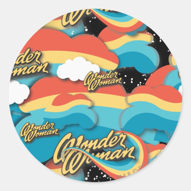 Sticker Rond Wonder Woman Rainbow Clouds Motif (Devant)