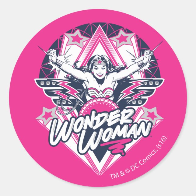 Sticker Rond Wonder Woman Retro Glam Rock Graphic (Devant)