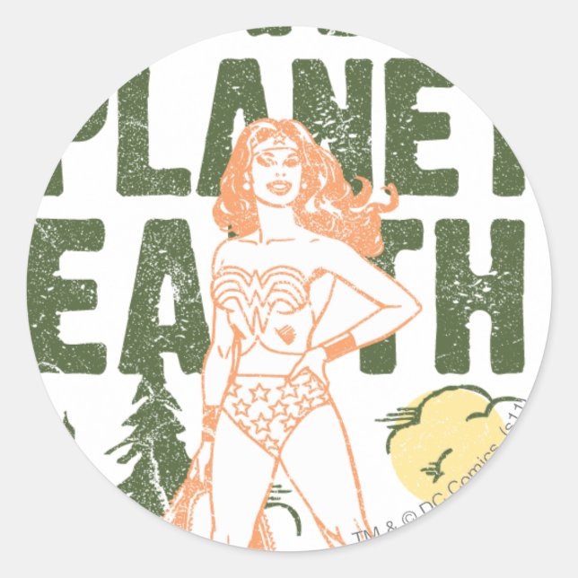 Sticker Rond Wonder Woman Sauver la planète Terre (Devant)