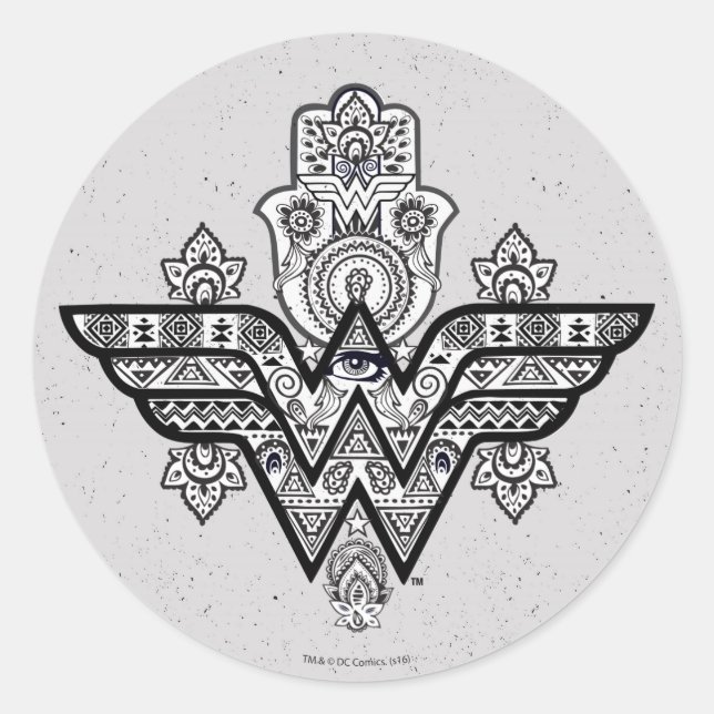 Sticker Rond Wonder Woman Spirituel Paisley Hamsa Logo (Devant)