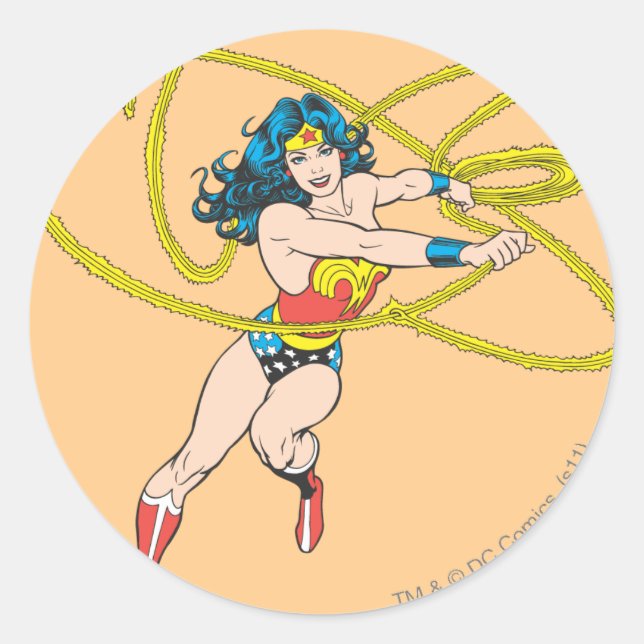 Sticker Rond Wonder Woman tient Lasso 1 (Devant)