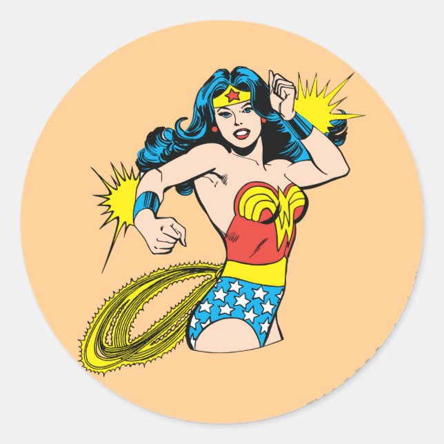 Sticker Rond Wonder Woman Twist avec des menottes brillantes (Devant)