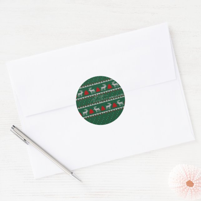 Sticker Rond Wonderland d'hiver, pin de rennes vert (Enveloppe)