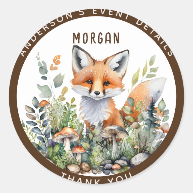 Sticker Rond Woodland Animals FOX Favore Merci Décor Cadeau (Devant)