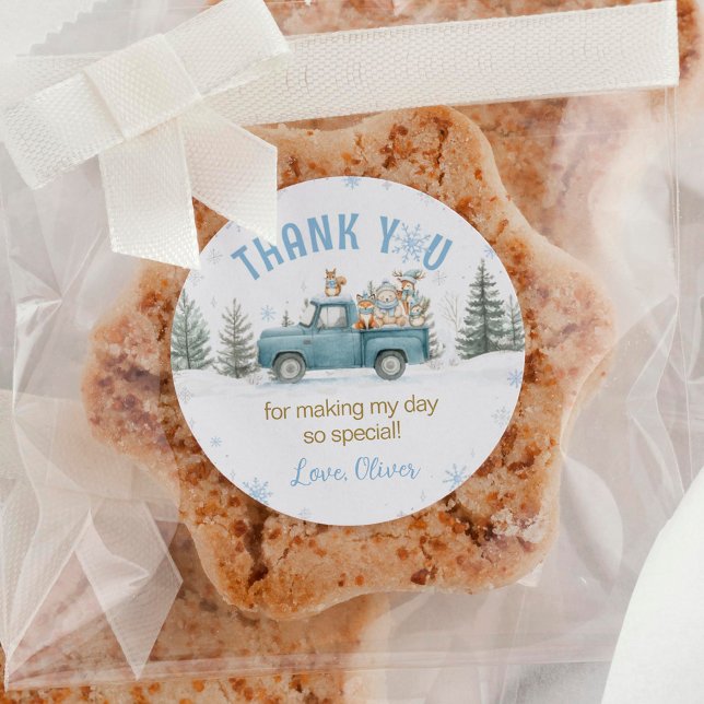 Sticker Rond Woodland Animals Winter Forest Birthday (Créateur téléchargé)