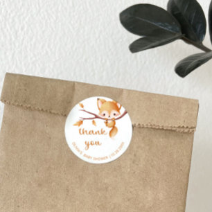 Sticker Rond Woodland Autumn Baby Fox Merci