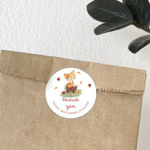 Sticker Rond Woodland Autumn Baby Fox Merci