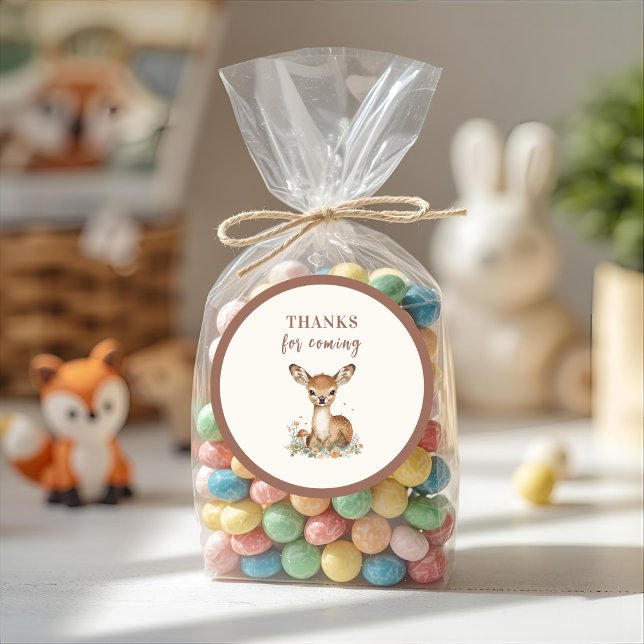 Sticker Rond Woodland Deer Anniversaire Rustique Merci d'être v (Créateur téléchargé)